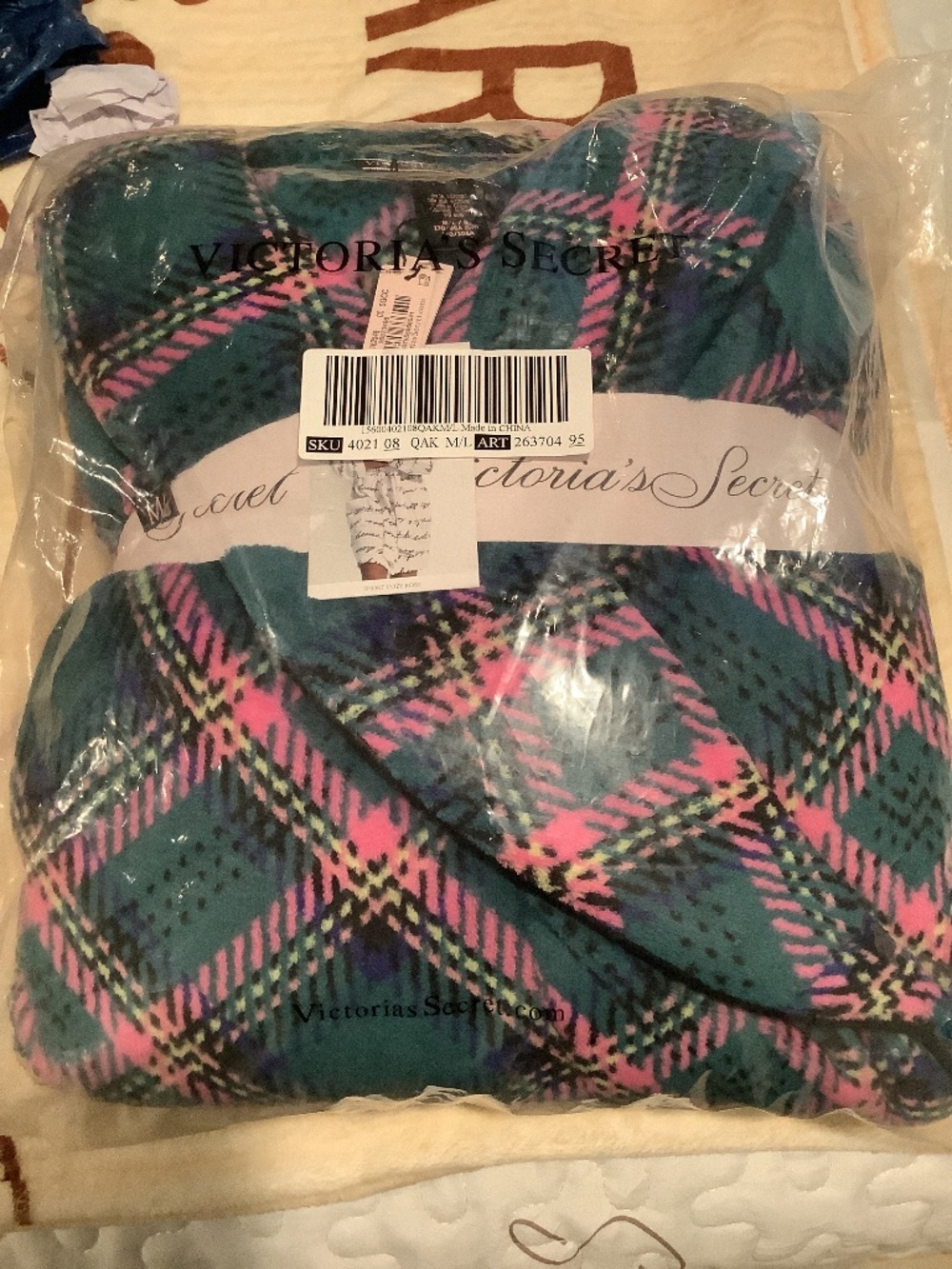 Brand New with tags VS pink&green knee length robe.Still in original package.